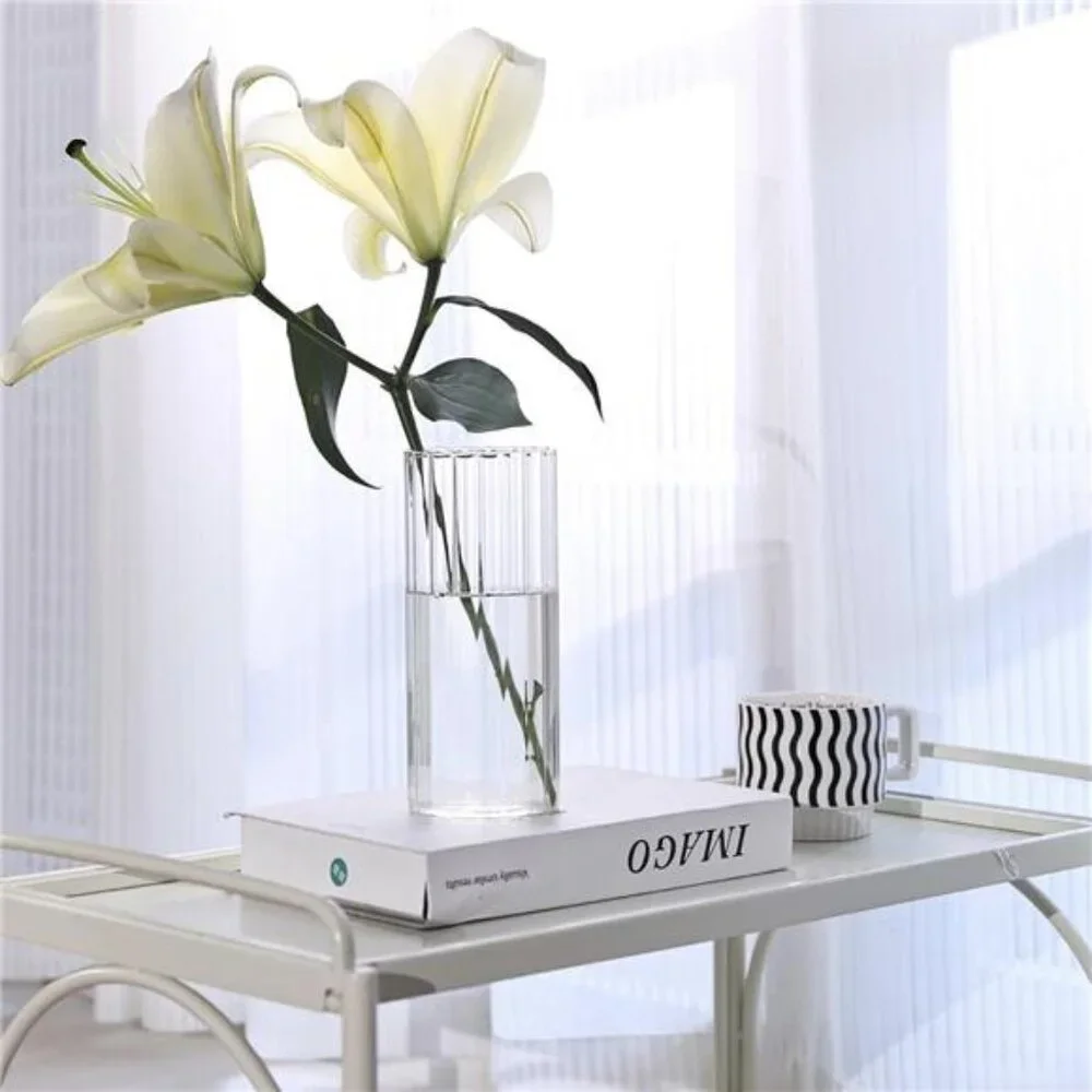 NEW West Elm XL Colored Glass Boho Ribbed Cylinder Flower Vase Planter Decor 8